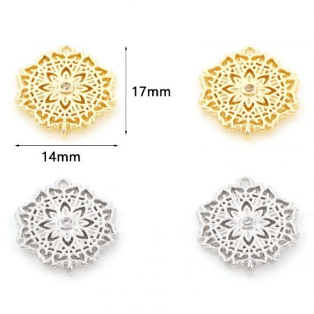 Brass Connectors Real Gold Plated Flower Micro Pave Clear Cubic Zirconia 17mm x 14mm