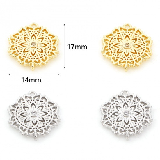 Picture of Brass Connectors Real Gold Plated Flower Micro Pave Clear Cubic Zirconia 17mm x 14mm