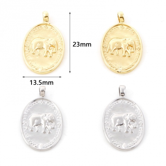 Picture of Brass Charms Oval Real Gold Plated Elephant 23mm x 13.5mm