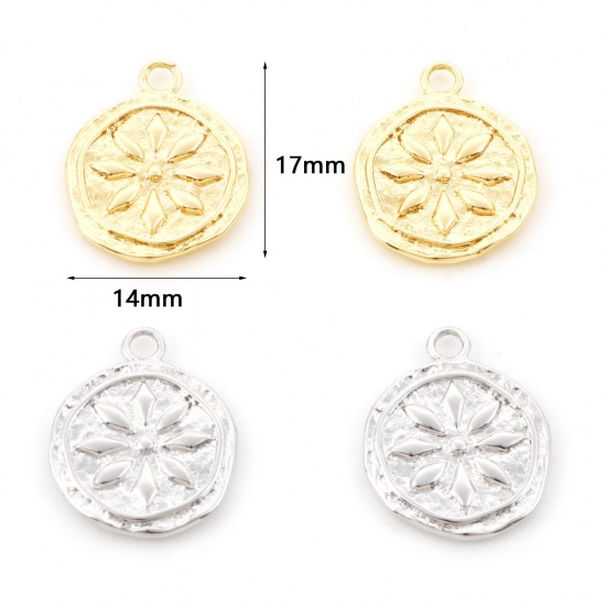 Picture of Brass Charms Round Real Gold Plated Flower 17mm x 14mm                                                                                                                                                                                                        