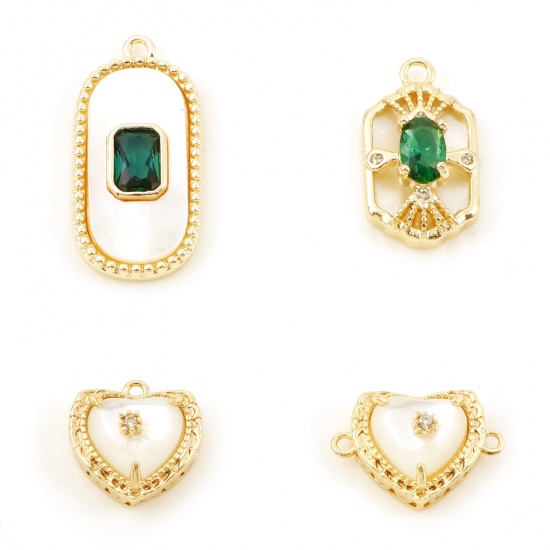 Imagen de Latón Colgantes Charms Oro Real Chapado Micro Pave Claro Circón Artificial 1 Unidad