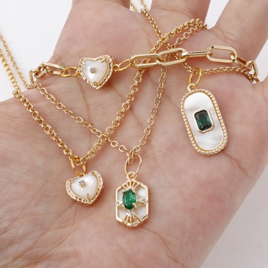 Imagen de Latón Colgantes Charms Oro Real Chapado Micro Pave Claro Circón Artificial 1 Unidad