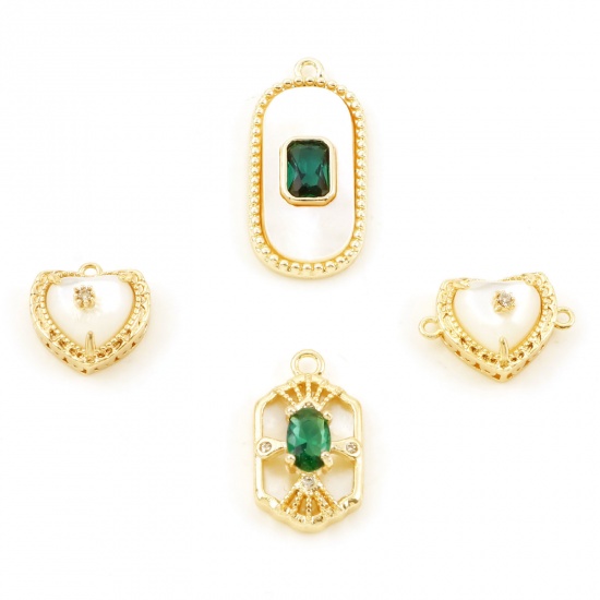Imagen de Latón Colgantes Charms Oro Real Chapado Micro Pave Claro Circón Artificial 1 Unidad