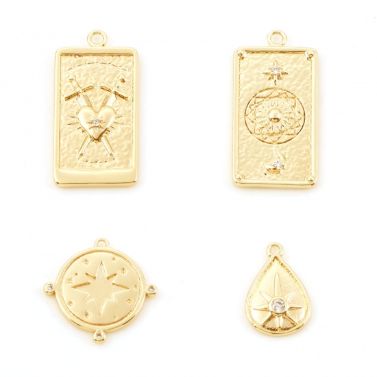 Image de Breloques en Laiton Cœur Plaqué Or Véritable Micro Pave à Zircone Cubique Clair 2 Pcs