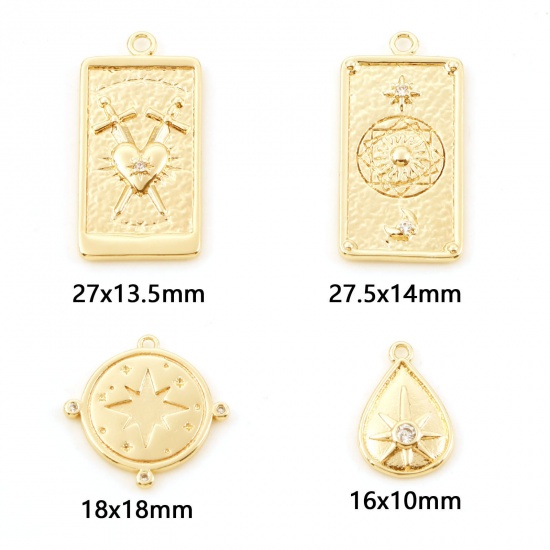 Image de Breloques en Laiton Cœur Plaqué Or Véritable Micro Pave à Zircone Cubique Clair 2 Pcs