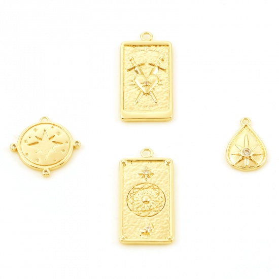 Image de Breloques en Laiton Cœur Plaqué Or Véritable Micro Pave à Zircone Cubique Clair 2 Pcs