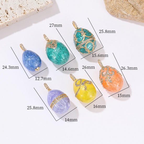 Picture of Brass Easter Day Charms Gold Plated Multicolor Egg Enamel Clear Cubic Zirconia                                                                                                                                                                                