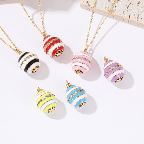 Picture of Brass Easter Day Charms Gold Plated Multicolor Egg Enamel Clear Cubic Zirconia 22mm x 15.7mm                                                                                                                                                                  