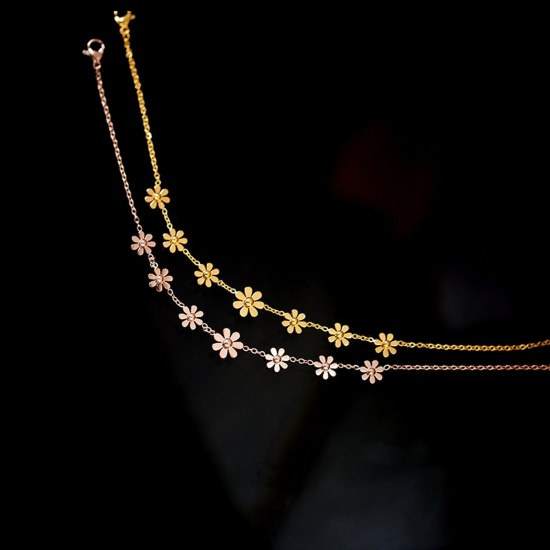 Picture of Wholesale Daisy Flower 304 Stainless Steel Link Chain Anklet, Multicolor Women's Stylish Gift Jewelry Supply, 21cm(8.3") long