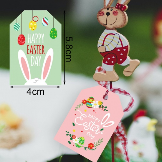 Picture of Paper Easter Day Hang Tags Multicolor Rabbit Pattern