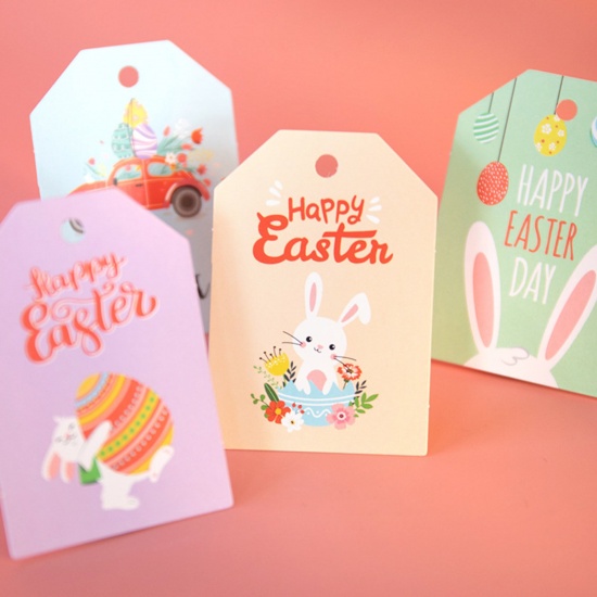Picture of Paper Easter Day Hang Tags Multicolor Rabbit Pattern