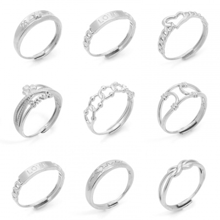 304 Stainless Steel Open Adjustable Rings Silver Tone 