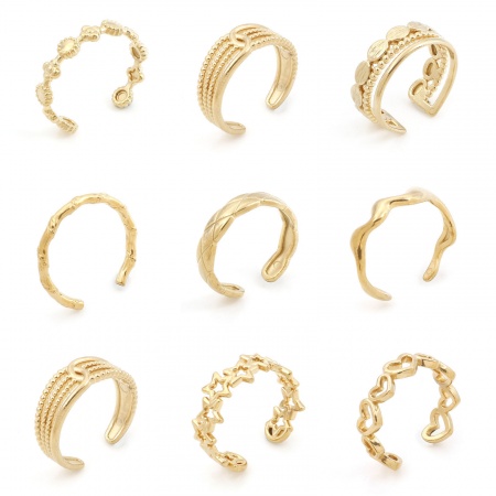304 Stainless Steel Open Adjustable Rings Gold Plated