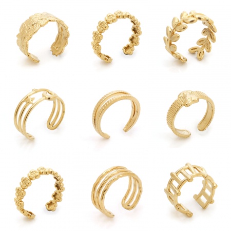 304 Stainless Steel Open Adjustable Rings Gold Plated