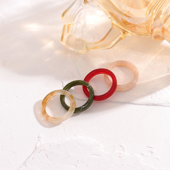 Picture of Resin Retro Unadjustable Band Rings Multicolor 17mm(US Size 6.5)