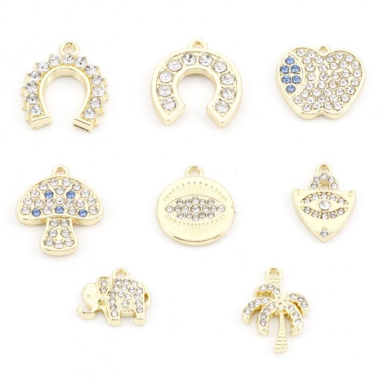 Picture of Zinc Based Alloy Charms Gold Plated Luck Horseshoe Eye of Providence/ All-seeing Eye Clear Rhinestone
