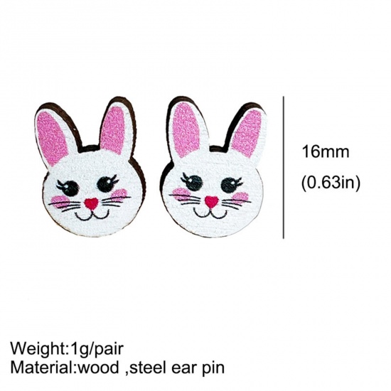 Picture of Wood Easter Day Ear Post Stud Earrings Multicolor Rabbit Animal 1.6cm