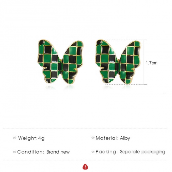 Picture of Insect Ear Post Stud Earrings Butterfly Animal Grid Checker Enamel 17mm