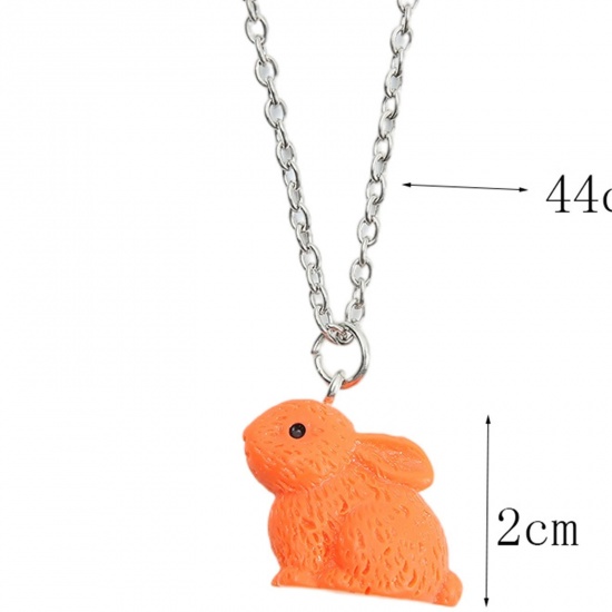 Picture of Resin Easter Day Pendant Necklace Silver Tone Multicolor Rabbit Animal Painted
