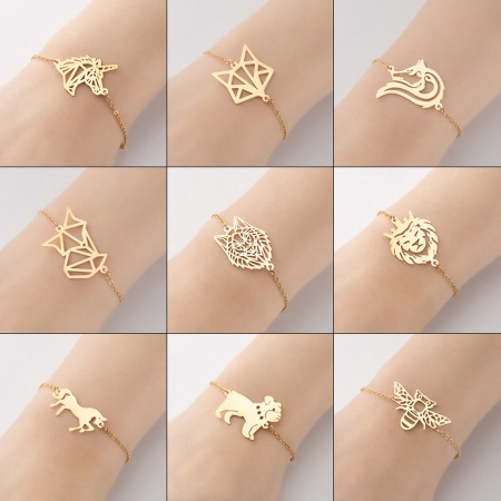 304 Acero Inoxidable Cable Cadena Cruz Pulseras Multicolor Animal Hueco 13.5cm longitud, 1 Unidad