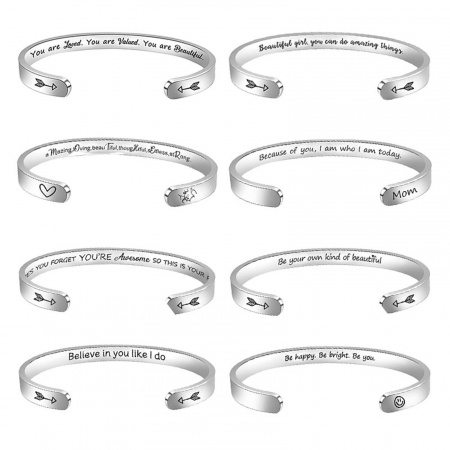 304 Edelstahl Positive Zitate Energie Offen Manschette Armreife Armband Silberfarbe Message 6.5cm x 5.5cm, 1 Stück