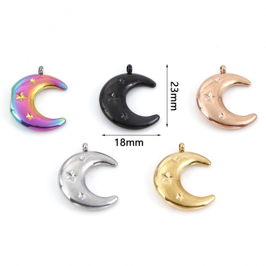 Picture of 304 Stainless Steel Galaxy Charms Multicolor Half Moon Star 23mm x 18mm
