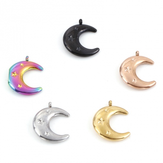 Picture of 304 Stainless Steel Galaxy Charms Multicolor Half Moon Star 23mm x 18mm