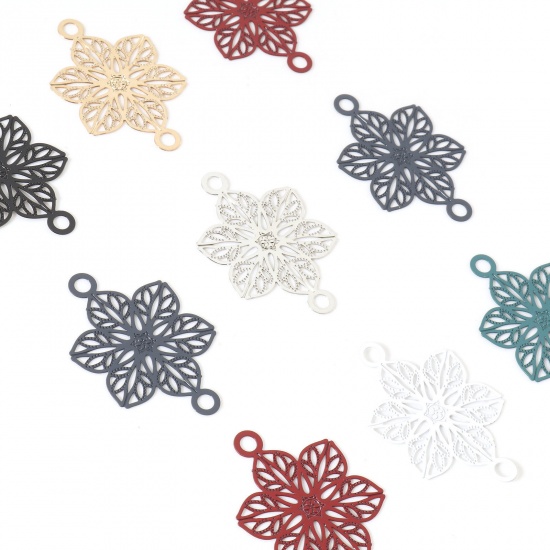 Picture of Iron Based Alloy Filigree Stamping Connectors Flower Multicolor Painted 3cm x 2cm