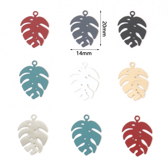 Picture of Iron Based Alloy Filigree Stamping Charms Multicolor Monstera Leaf 20mm x 14mm