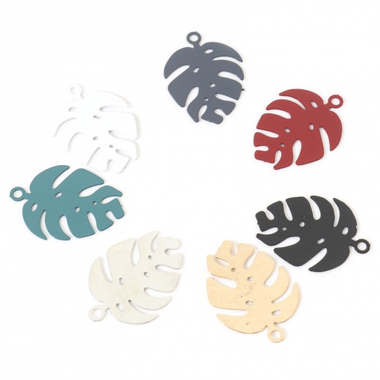 Picture of Iron Based Alloy Filigree Stamping Charms Multicolor Monstera Leaf 20mm x 14mm