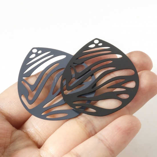 Picture of Iron Based Alloy Filigree Stamping Pendants Multicolor Drop 4.5cm x 3.6cm