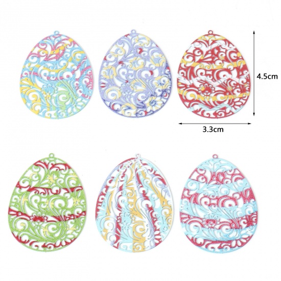 Picture of Iron Based Alloy Enamel Painting Pendants Multicolor Easter Egg Filigree Stamping 4.5cm x 3.3cm