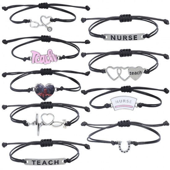 Picture of Polyester Medical Braided Bracelets Silver Tone Heartbeat/ Electrocardiogram