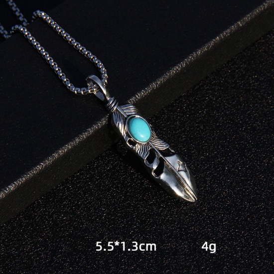 Picture of Boho Chic Bohemia Pendant Necklace Antique Silver Color Feather
