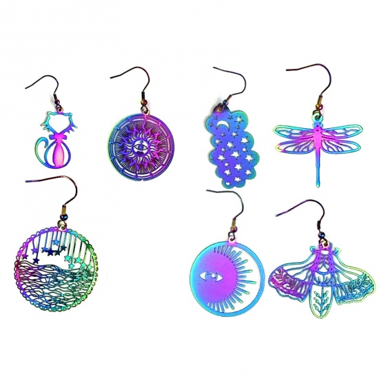 Picture of Brass Filigree Stamping Earrings Multicolor Animal Star Painted                                                                                                                                                                                               