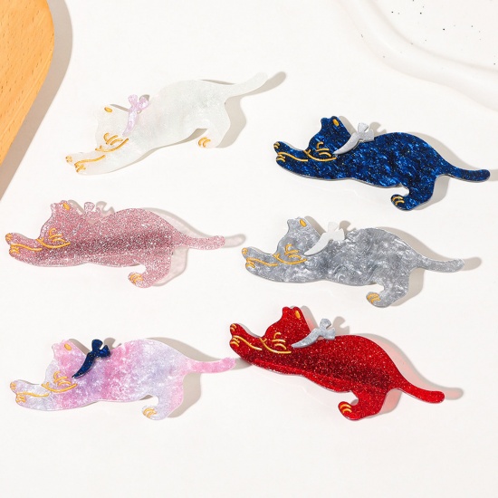 Picture of Acrylic Cute Alligator Hair Clips Multicolor Cat Animal Galaxy Universe Glitter