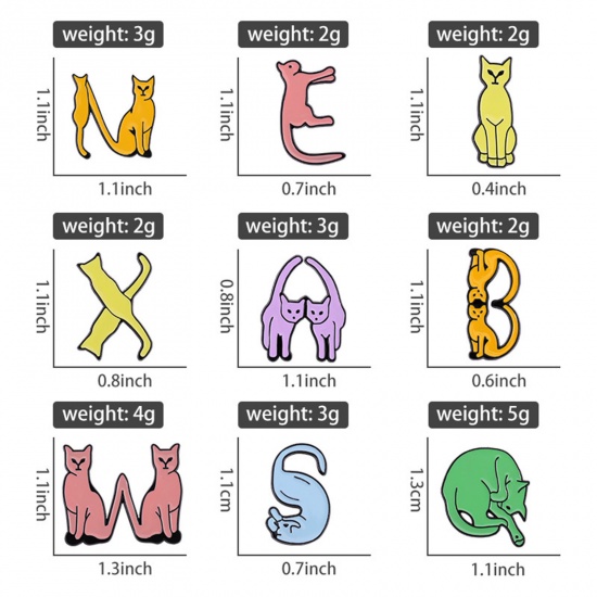 Immagine di Carino Spilla Gatto Lettere " A-Z " Multicolore Smalto 1 Pz