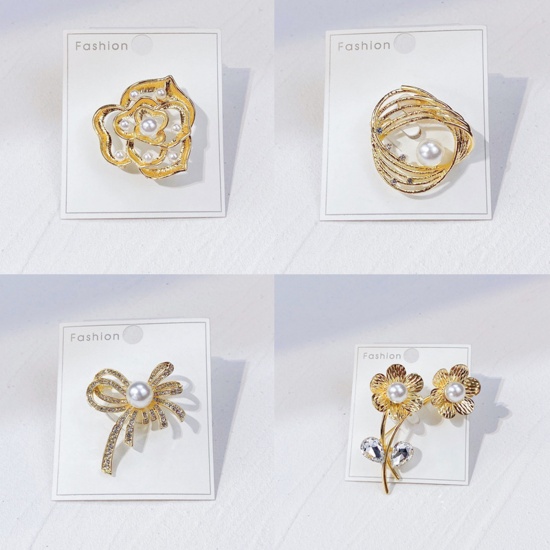 Picture of Exquisite Pin Brooches Flower Leaves Gold Plated Imitation Pearl