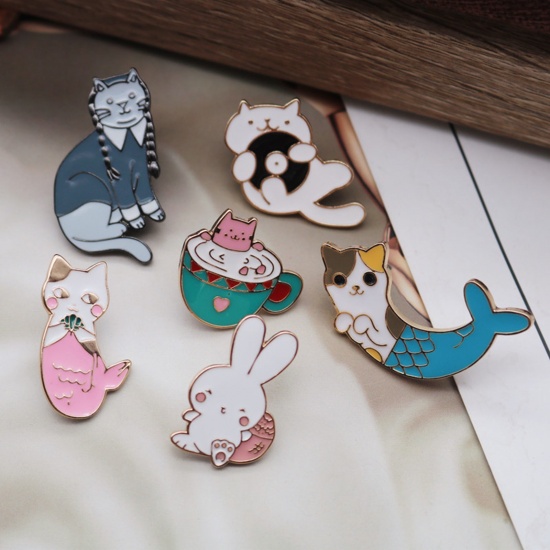 Picture of Stylish Pin Brooches Rabbit Animal Cat Multicolor Enamel