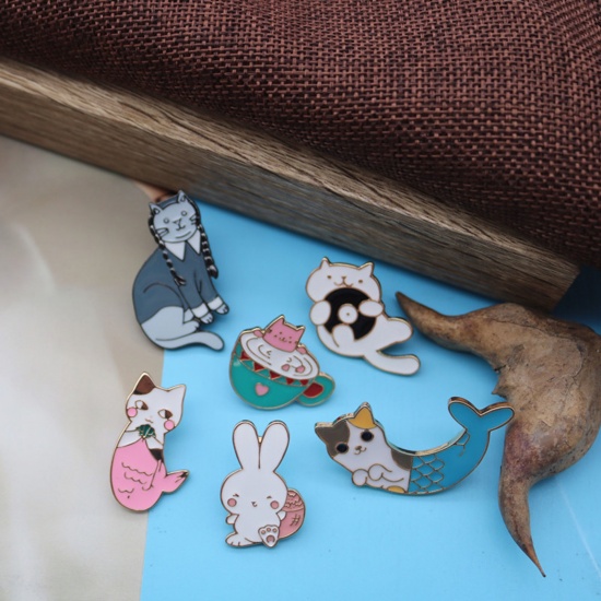 Picture of Stylish Pin Brooches Rabbit Animal Cat Multicolor Enamel