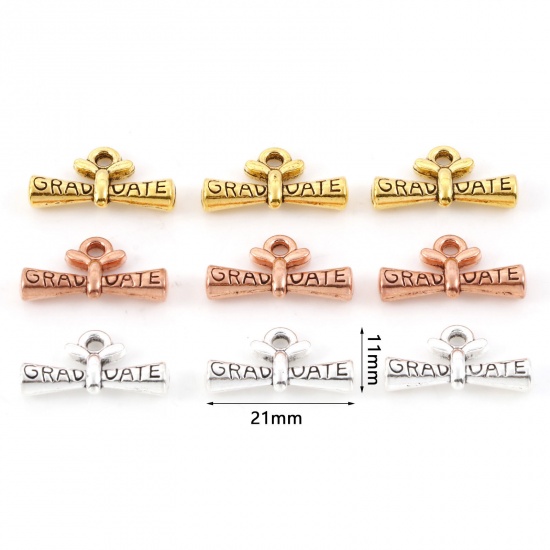 Picture of Zinc Based Alloy College Jewelry Charms Multicolor Diploma Message " Graduate " 21mm x 11mm
