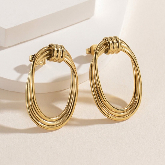 Picture of Eco-friendly Stylish Simple 14K Real Gold Plated 304 Stainless Steel Hoop Earrings For Women