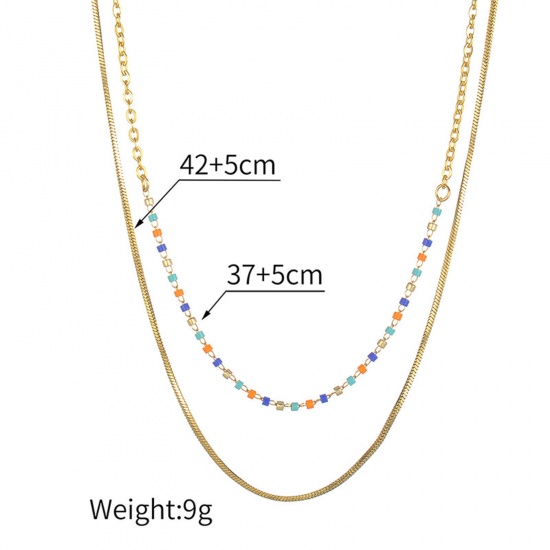Picture of 304 Stainless Steel Stylish Link Chain Jewelry Necklace Earrings Set Gold Plated Multicolor
