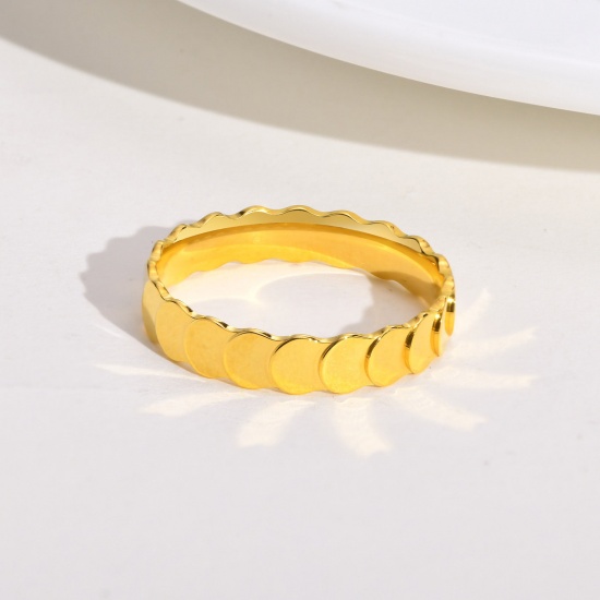 Picture of Eco-friendly Simple & Casual Stylish 18K Real Gold Plated 304 Stainless Steel Unadjustable Fish Scale Rings For Women