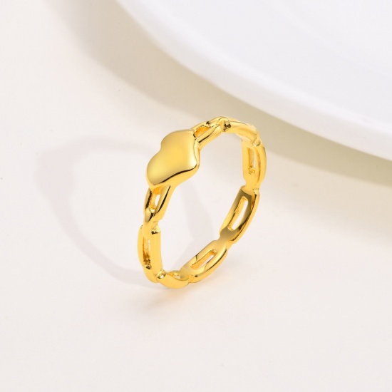 Picture of Eco-friendly Sweet & Cute Stylish 18K Real Gold Plated 304 Stainless Steel Unadjustable Link Chain Heart Rings For Women