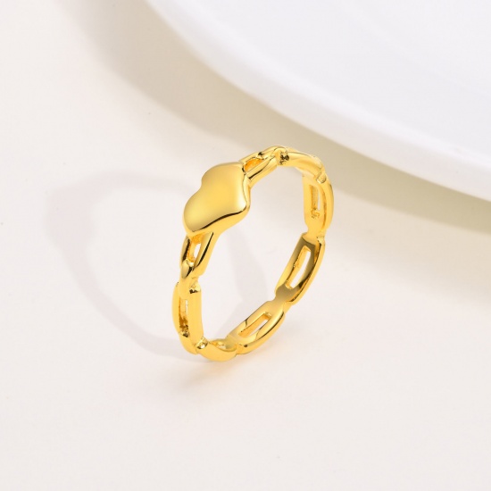 Immagine di Ecologico Dolce & Carino Elegante 18K Vero Oro Placcato 304 Acciaio Inossidabile Non Regolabile Catena a Maglie Cuore Anello Per Donne 1 Pz