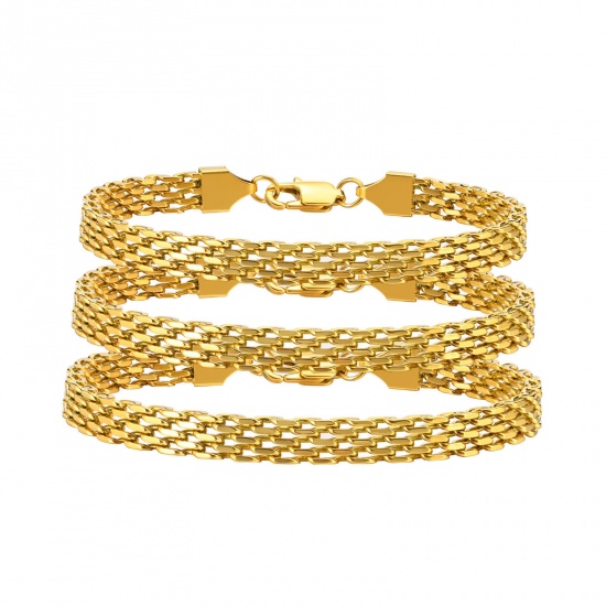 Picture of Eco-friendly Simple & Casual Stylish 18K Real Gold Plated 304 Stainless Steel Curb Chain Weave Textured Bracelets Unisex Party