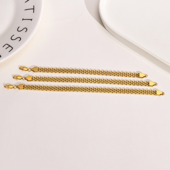 Bild von Umweltfreundlich Einfach und lässig Stilvoll 18K Echtgold plattiert 304 Edelstahl Panzerkette Kette Webart Texturiert Armband Unisex Party 1 Strang