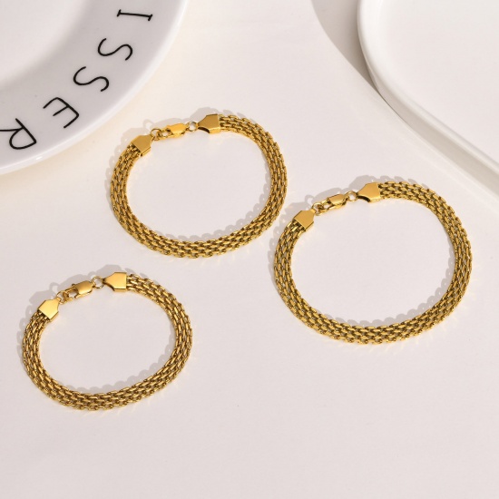 Bild von Umweltfreundlich Einfach und lässig Stilvoll 18K Echtgold plattiert 304 Edelstahl Panzerkette Kette Webart Texturiert Armband Unisex Party 1 Strang
