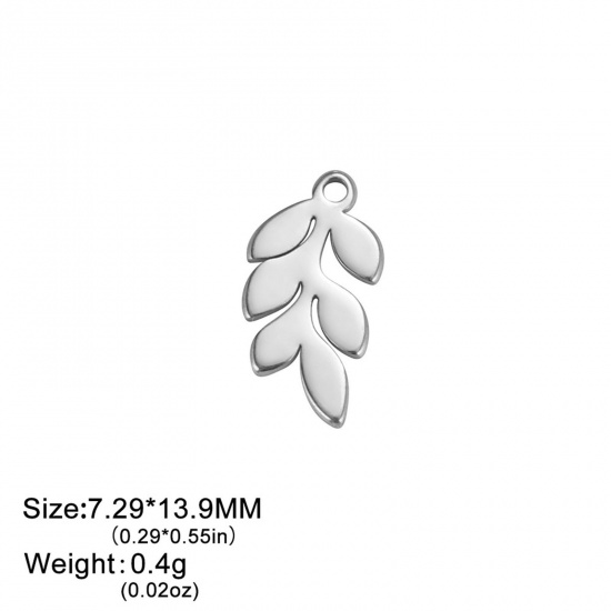 Picture of 304 Stainless Steel Charms Multicolor Leaf 7.3mm x 14mm